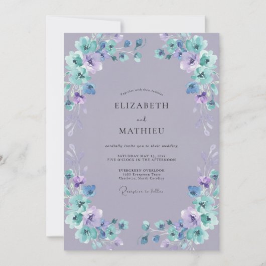 Invitation Mariage Bohème Aquarelle Pérylène Teinte (Devant)