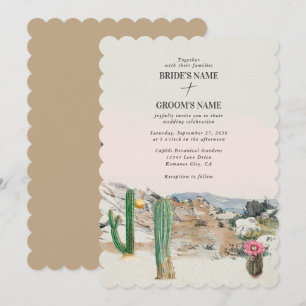 Invitation Mariage bohème au cactus du désert à l'aquarelle