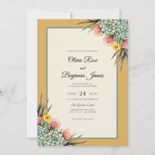 Invitation Mariage Bohème au Succulent Ochre et Eucalyptus