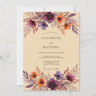 Invitation Mariage Bohème Automnal aux Tons de Prune