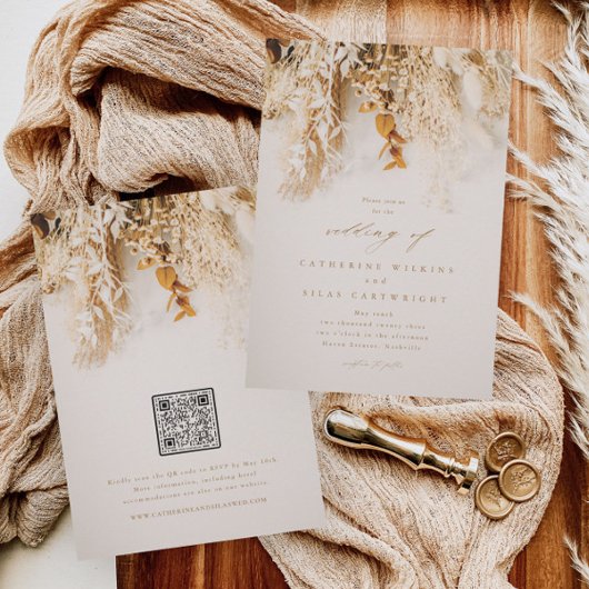 Invitation Mariage Bohème Automnal avec Code QR