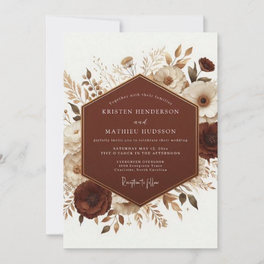 Invitation Mariage Bohème Automnal en Terracotta (Devant)