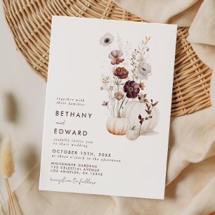 Invitation Mariage Bohème Automnal Fleur Sauvage Citrouille