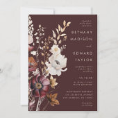 Invitation Mariage Bohème Automnal Fleur Sauvage Marron (Devant)