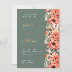 Invitation Mariage bohème automnal floral orange et vert