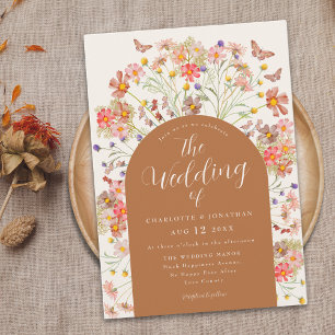 Invitation Mariage Bohème Automnal Papillon Fleur Sauvage