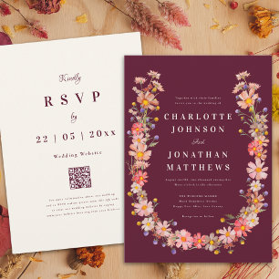 Invitation Mariage Bohème aux Fleurs Sauvages de Bourgogne en