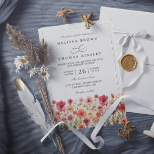 Invitation Mariage bohème aux fleurs sauvages et code QR rose