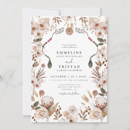 Invitation Mariage Bohème aux Fleurs Sauvages Neutres (Devant)