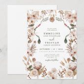 Invitation Mariage Bohème aux Fleurs Sauvages Neutres (Devant / Derrière)