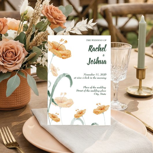 Invitation Mariage Bohème aux fleurs sauvages pêche et vert s