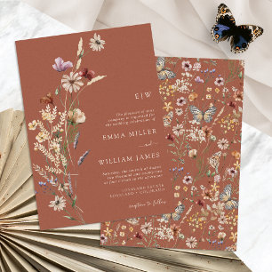 Invitation Mariage Bohème aux Fleurs Sauvages Terracotta