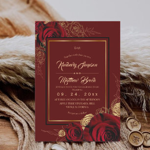 Invitation Mariage Bohème aux Roses Bourguignonnes Royales