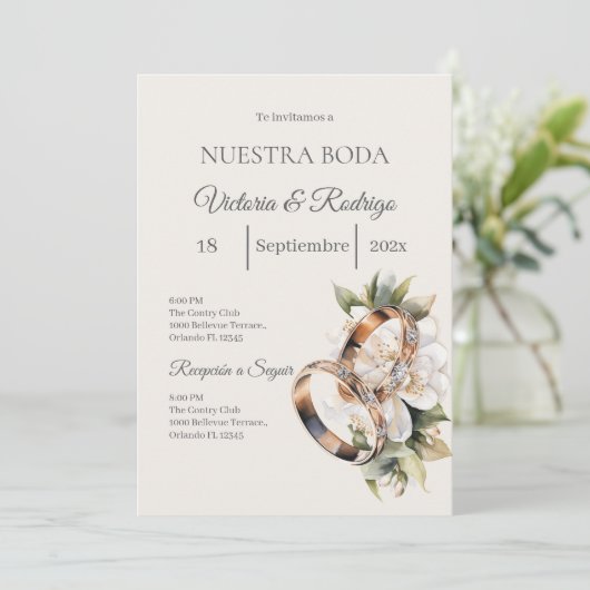 Invitation Mariage Bohème avec Anneaux (Debout devant)