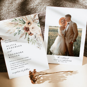 Invitation Mariage Bohème avec Herbe de Pampas Fleurie Photo