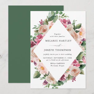 Invitation Mariage Bohème avec Teint de Rose et Fleurs de Pri