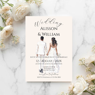 Invitation Mariage bohème beige avec mariée