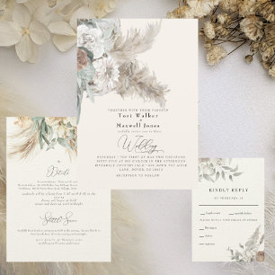 Invitation Mariage Bohème Beige Pampas Sans Parents