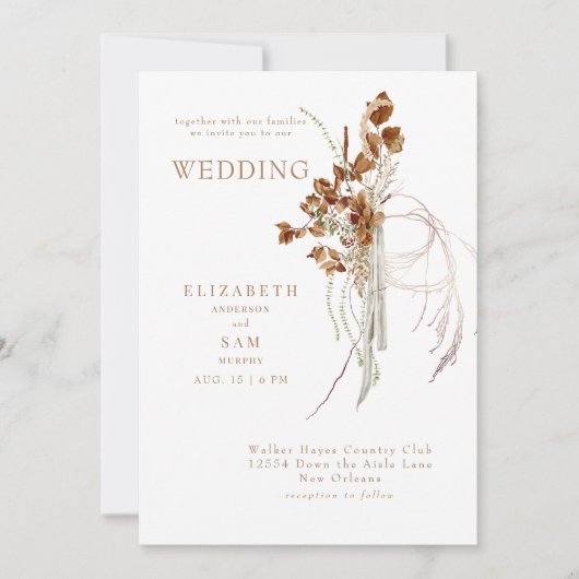 Invitation Mariage Bohème Blanc Éthéré d'Automne Ensemble ave (Devant)