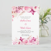 Invitation Mariage bohème blanc Fleurs roses et blanches (Debout devant)