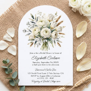 Invitation Mariage Bohème Blanc Fleurs Séchées Blé Arche