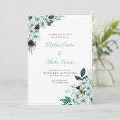 Invitation Mariage Bohème Blanc Fleurs Vertes Rustique (Debout devant)