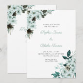 Invitation Mariage Bohème Blanc Fleurs Vertes Rustique (Devant / Derrière)