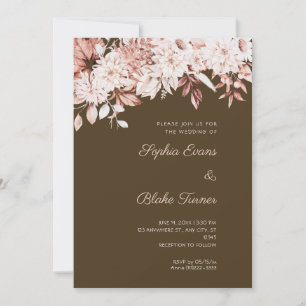 Invitation Mariage Bohème Blanc Floral Café Brun Hiver