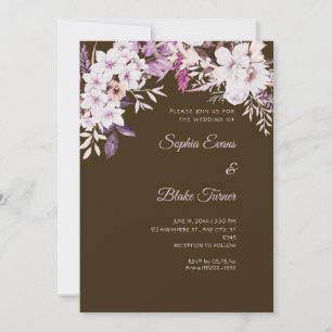 Invitation Mariage Bohème Blanc Floral Hiver Brun Mocha