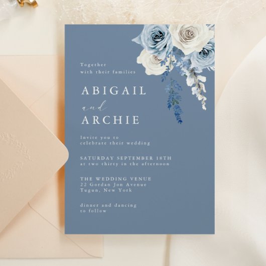 Invitation Mariage Bohème Bleu Dusty Bloom