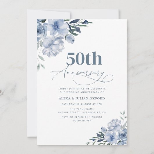 Invitation mariage bohème bleu poussiéreux (Devant)