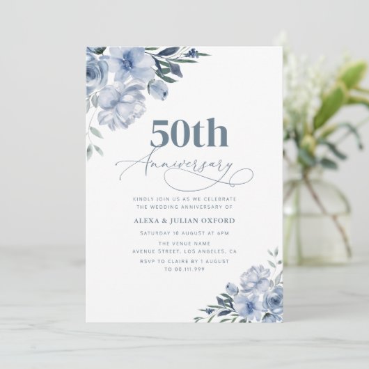 Invitation mariage bohème bleu poussiéreux (Debout devant)