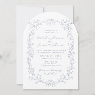 Invitation Mariage Bohème Bleu Poussiéreux Ancien Argent Mari
