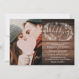 Invitation Mariage Bohème Bois Rustique Feuillage Photo Tout