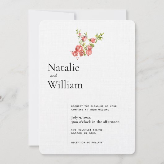 Invitation Mariage Bohème Botanique Grenade (Devant)