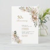 Invitation Mariage Bohème Botanique Vert et Or Anniversaire (Debout devant)