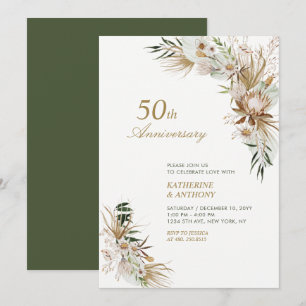 Invitation Mariage Bohème Botanique Vert & Or Anniversaire de