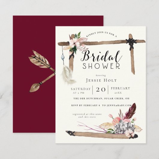 Invitation Mariage Bohème Bourguignon (Devant / Derrière)