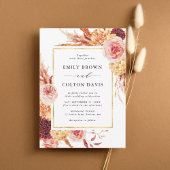 Invitation Mariage Bohème Bourguignon Terracotta Floral Cadre