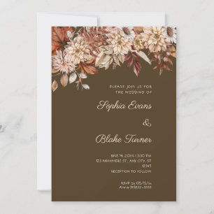 Invitation Mariage Bohème Brun Floral Hiver Café Brun
