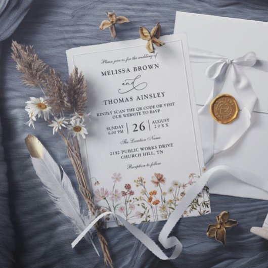 Invitation Mariage Bohème Champêtre Code QR Budget