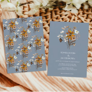 Invitation Mariage Bohème Champêtre de l'Automne Bleu Poussié