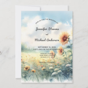 Invitation Mariage Bohème Champêtre Fleur de Tournesol Aquare