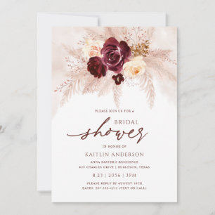 Invitation Mariage Bohème Champêtre Fleurs de Rose Rouille