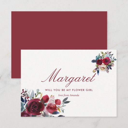 Invitation Mariage Bohème Chic Bourgogne et Automne de la Mar (Devant / Derrière)