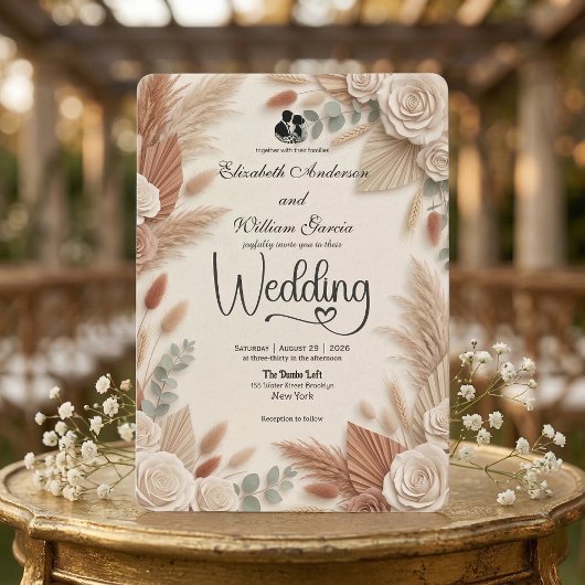 Invitation Mariage Bohème Chic en Terre Cuite Élégant