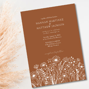 Invitation Mariage Bohème Chic Fleur Sauvage Orange Brûlé