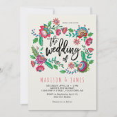 Invitation Mariage bohème chic fleurs orange bohémien (Devant)