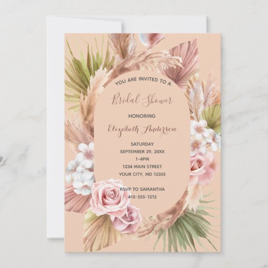Invitation Mariage Bohème Chic Fleurs Tendances pour une Mari (Devant)