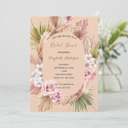 Invitation Mariage Bohème Chic Fleurs Tendances pour une Mari (Debout devant)